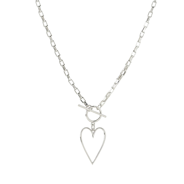 Heart Necklace-silver with toggle clasp paper clip chain