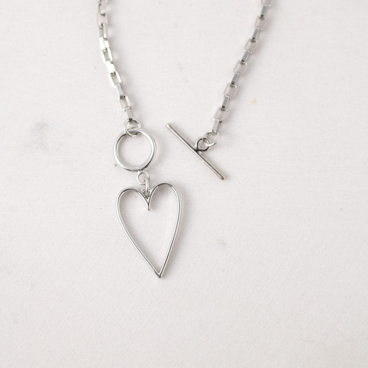 Heart Necklace-silver with toggle clasp paper clip chain