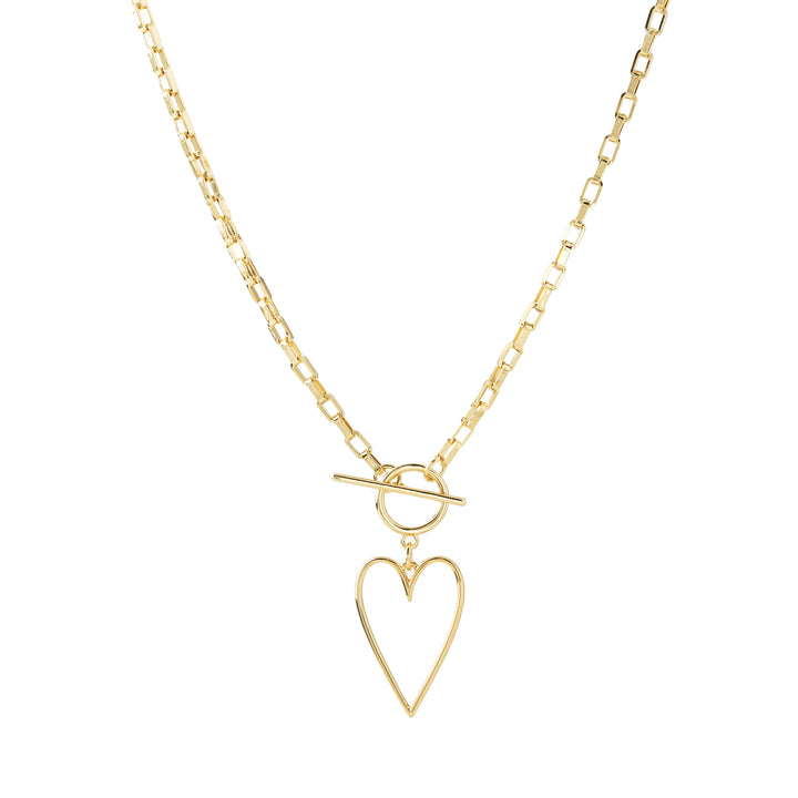 Heart Necklace gold plated with toggle clasp paper clip chain