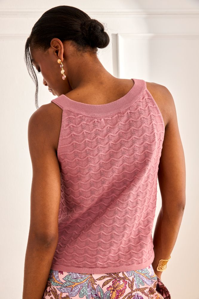 NKN by Nekane Heidi Rose knit tank top with a fitted sleeveless design and ribbed texture, suitable for casual or layered styles.