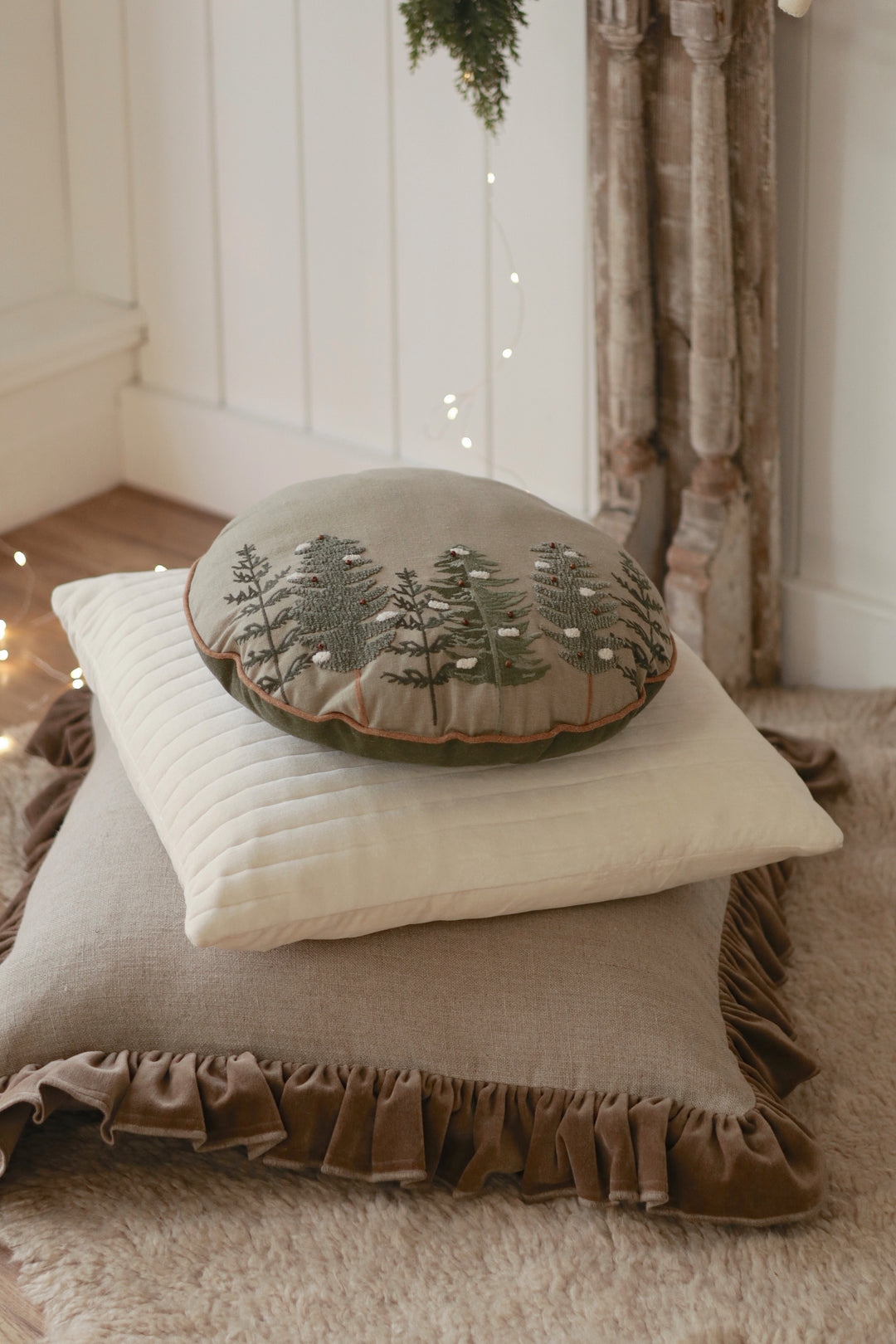 Alpine Trees Round Throw Pillow
