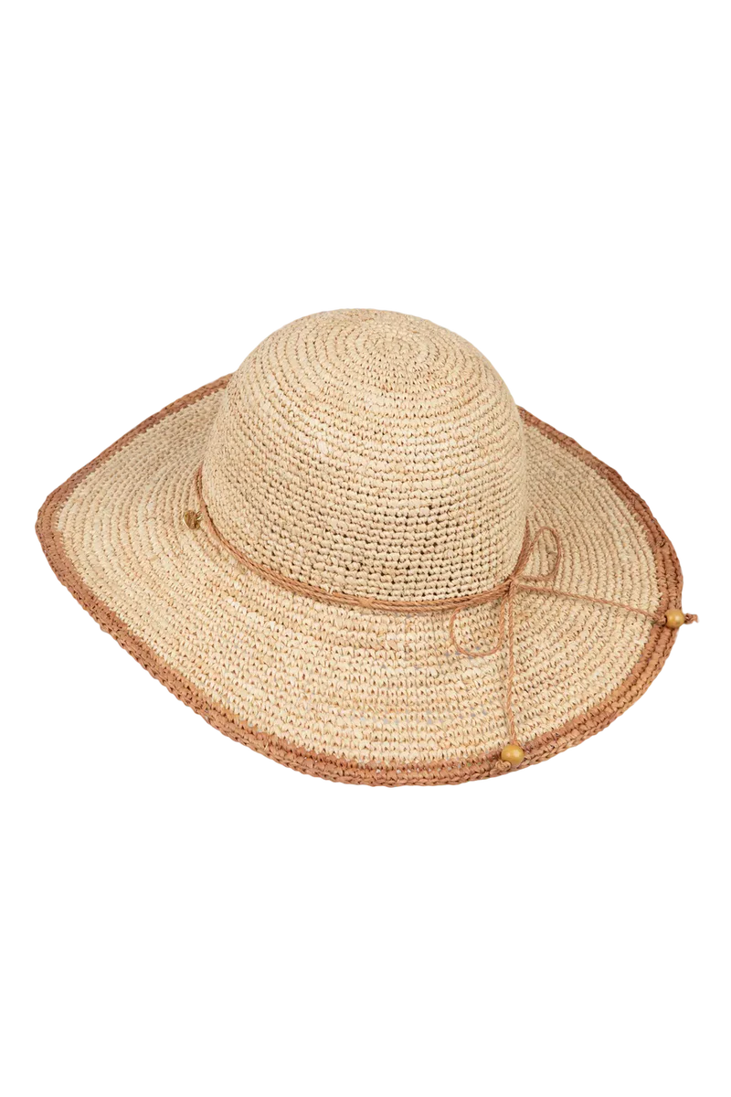 Kooringal Kelis wide brim sun hat with a woven straw design, providing stylish sun protection for outdoor activities.