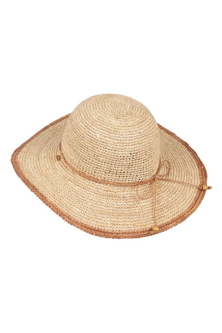 Kooringal Kelis wide brim sun hat with a woven straw design, providing stylish sun protection for outdoor activities.