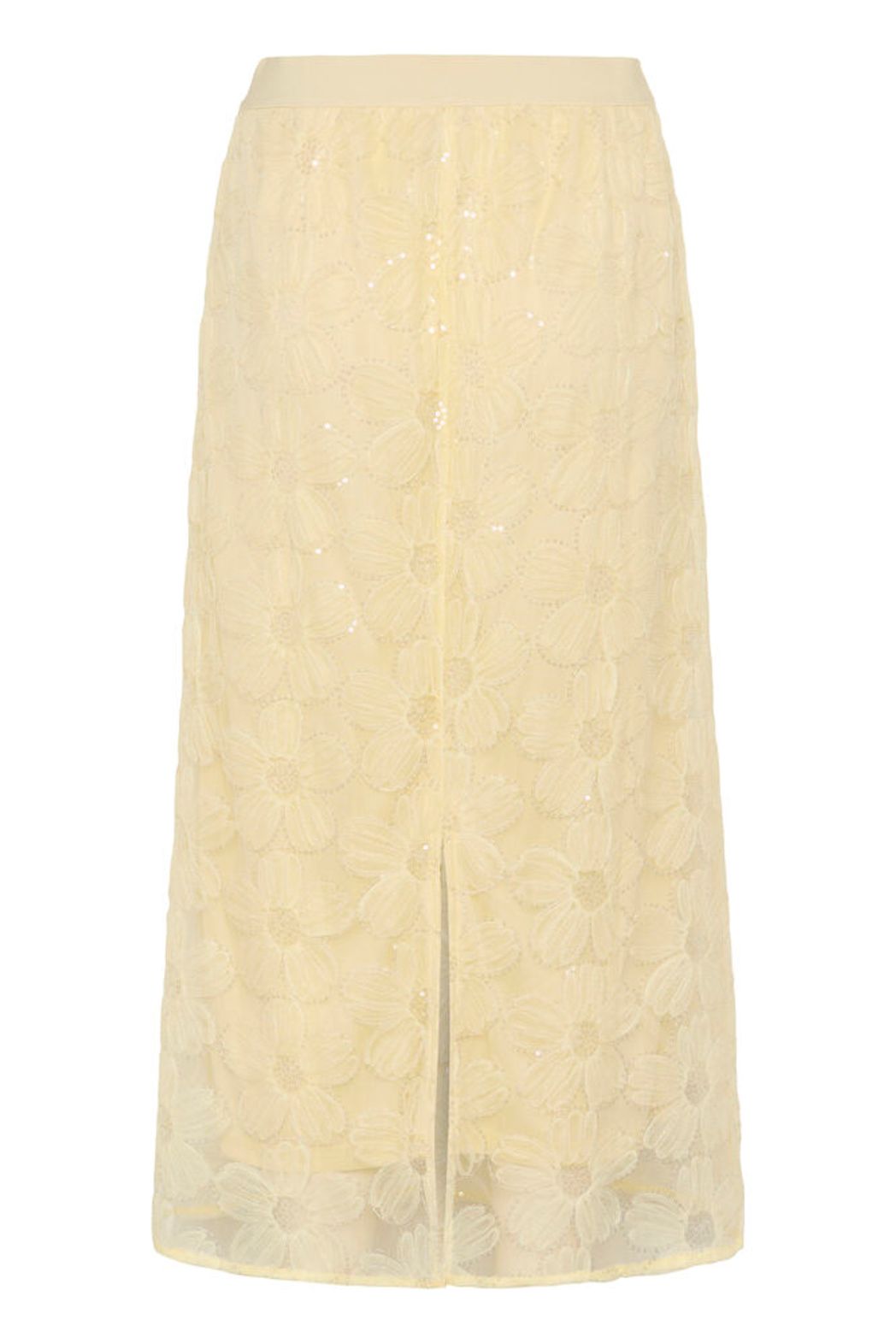 Culture Mera Flower Sequin Skirt featuring yellow floral sequins and a flowing design for a stylish, eye-catching look.