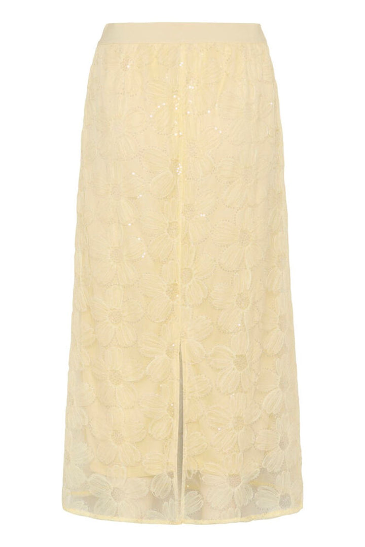 Culture Mera Flower Sequin Skirt featuring yellow floral sequins and a flowing design for a stylish, eye-catching look.