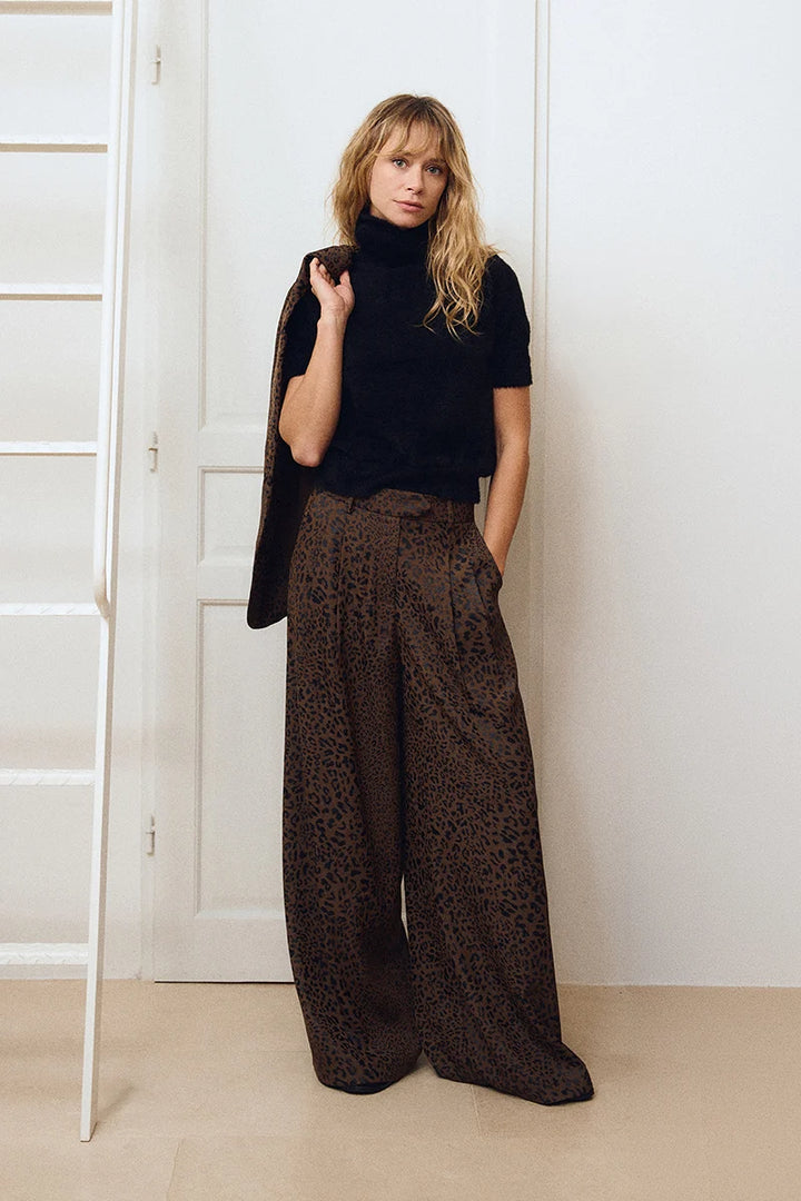 Leopard Wide Leg Trouser Pant
