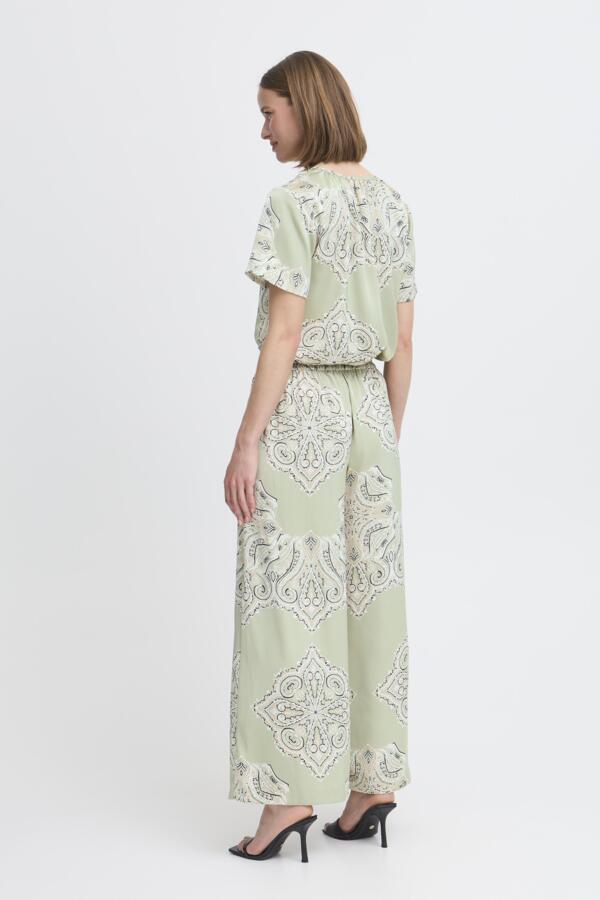 Light sage Green wide leg pant with paisley print and elastic waist