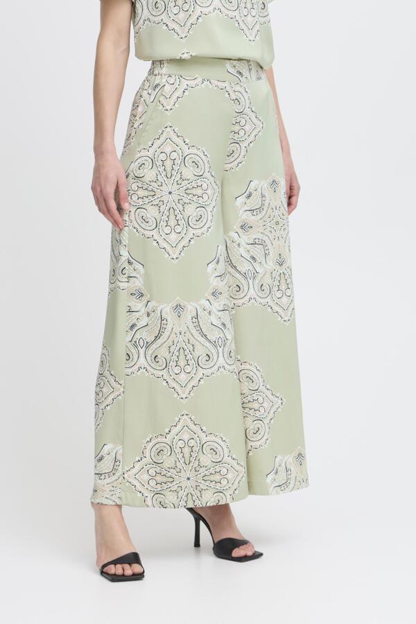 Light sage Green wide leg pant with paisley print and elastic waist