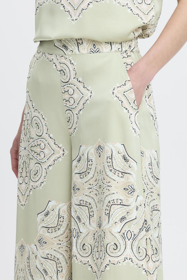 Light sage Green wide leg pant with paisley print and elastic waist