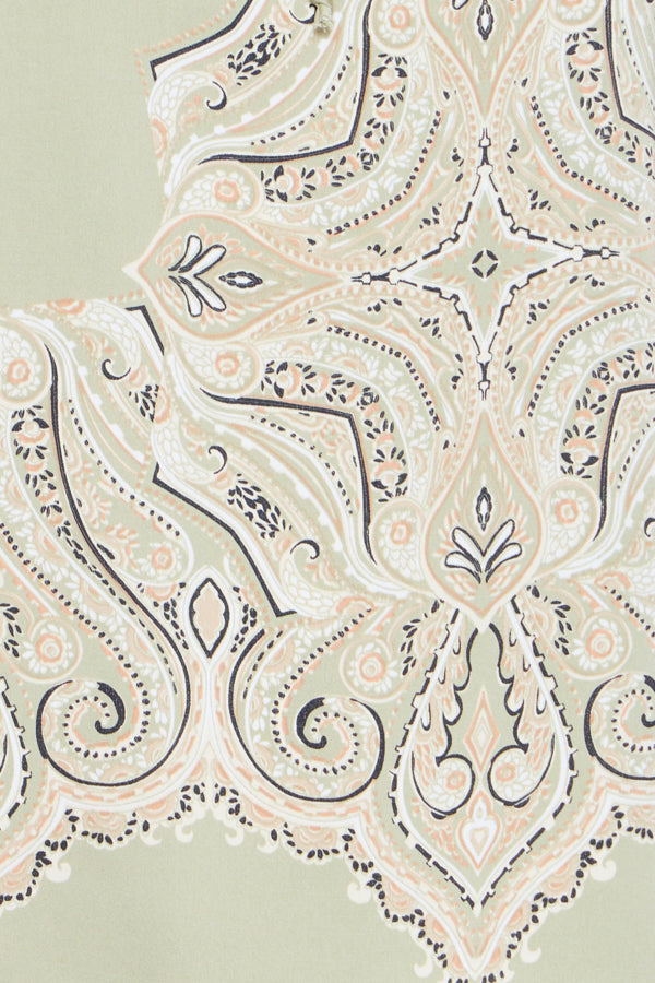 Light sage Green wide leg pant with paisley print and elastic waist