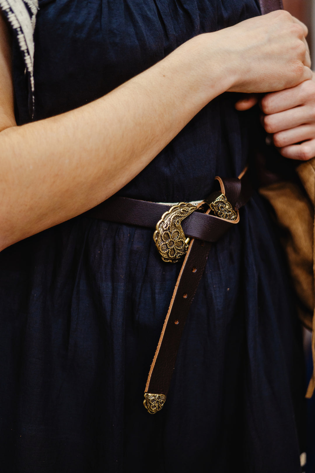 Anabel Western leather belt by Amsterdam Heritage featuring classic western buckle design on brown genuine leather.