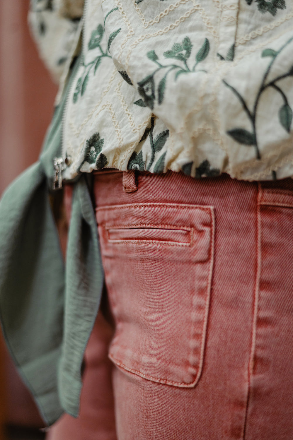 MKT Studio Bonnie Pacific Drill Jean pant displayed with front pockets and pink denim styling on a neutral background.