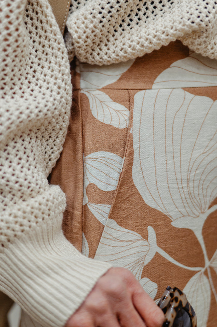 Molly Bracken Palm Bliss Palazzo Pant featuring flowy fabric, wide-leg style, and tropical palm print for a relaxed, stylish summer and vacation look.