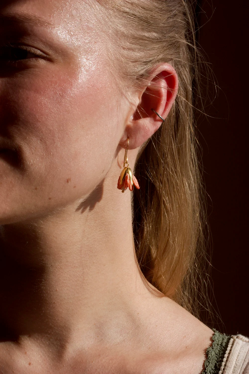 Ilk Jewelry Malli Jasmine Flower Earring featuring delicate jasmine flower design in vintage lace and in gold-tone metal for elegant style.