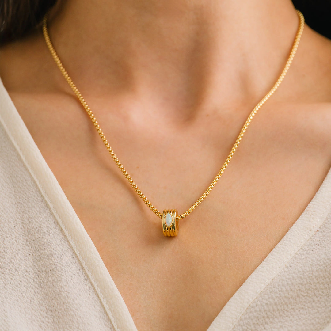 Marquise Groove Necklace- Opal/ Gold