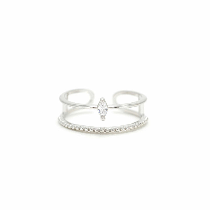 Silver double band ring with a small cubic zirconia diamond 