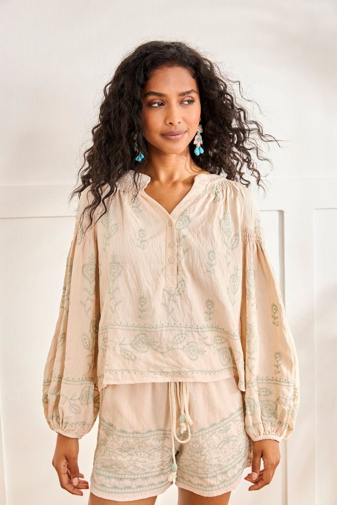 Mira Mint Embroidered Blouse | Palomino Boutique