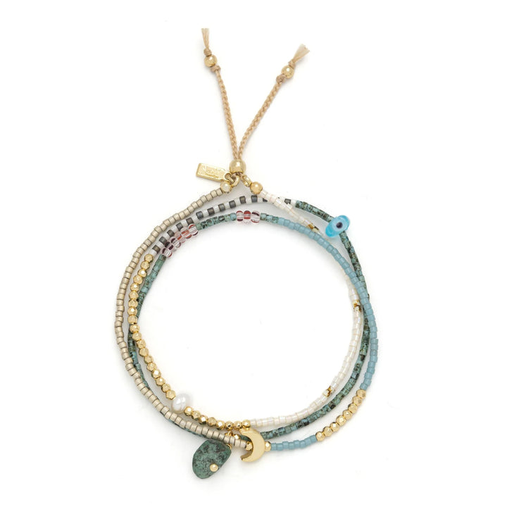 Scout mixed media beaded necklace featuring colorful beads and various textures, stylish accessory for casual or boho looks.