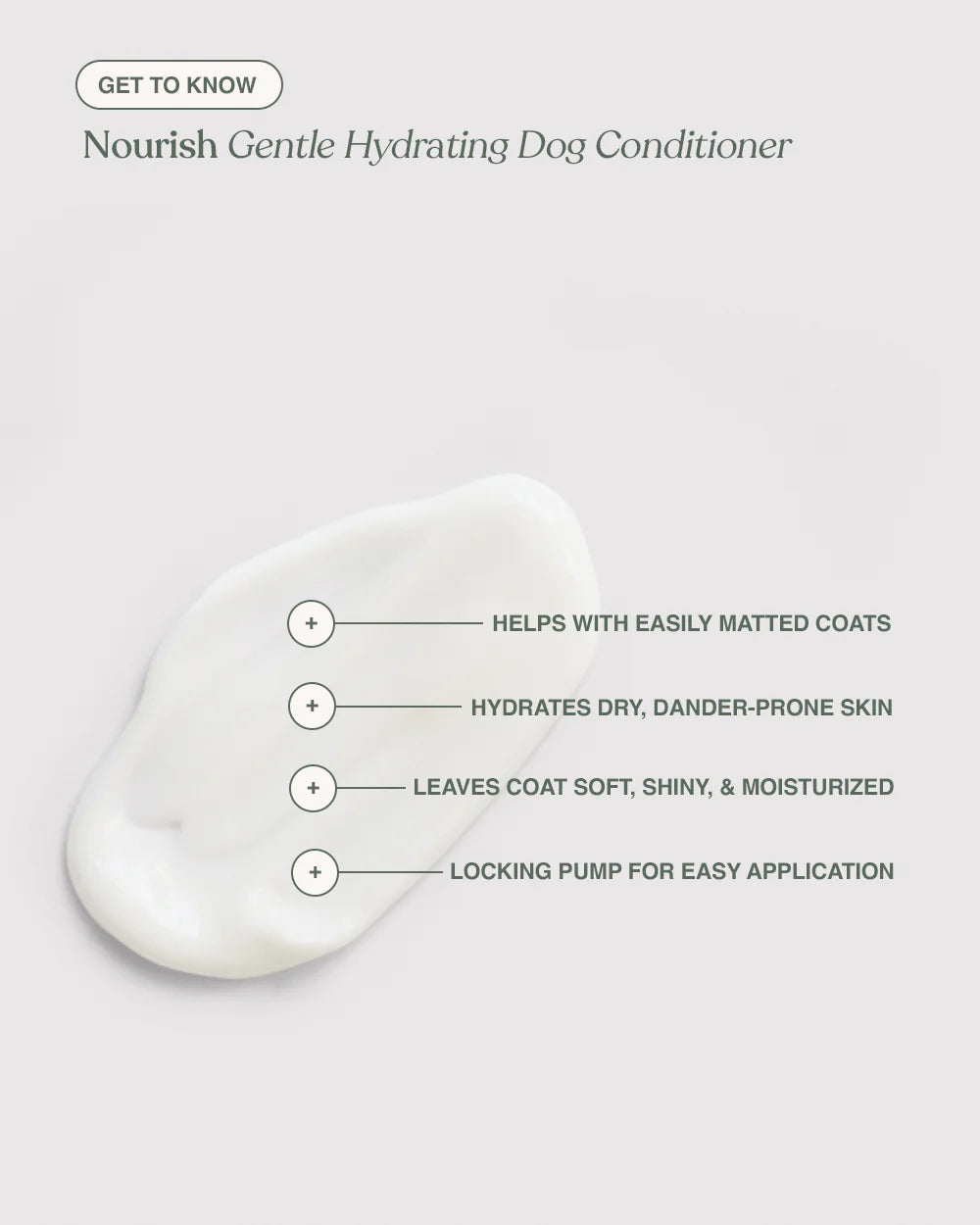 Dandylion Nourish Gentle Hydrating Dog Conditioner bottle with label, designed to hydrate and condition a dog's coat.