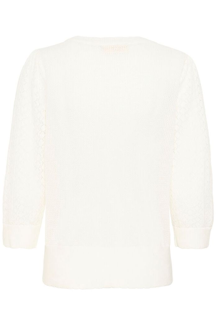 Cream Oluki patterned knit cardigan with a floral  design and button closure, perfect for casual layered looks.