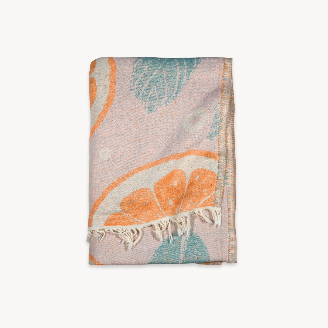 Orange Leaf Turkish Cotton Towel by Pokoloko, soft and plush, featuring vibrant orange leaf pattern, perfect for beach or bath use.
