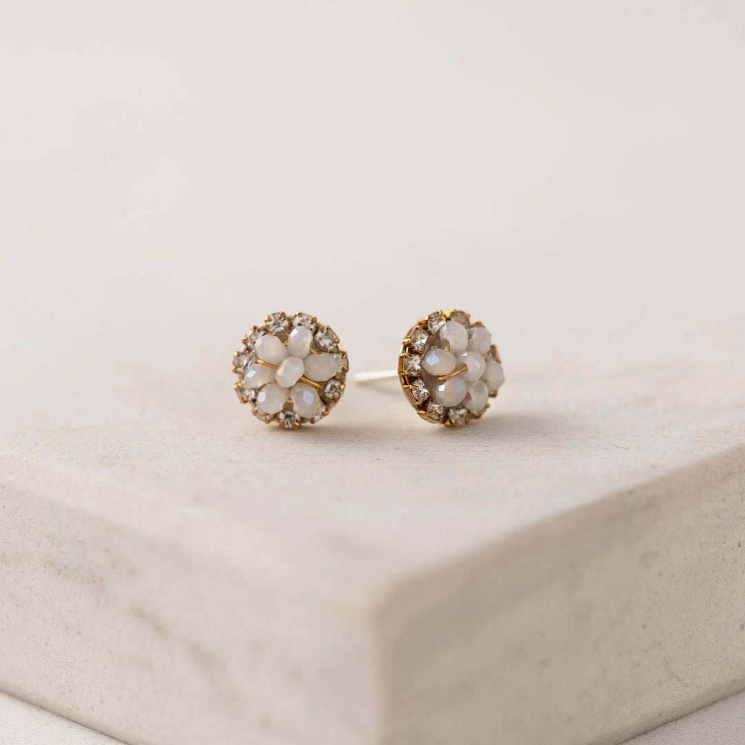 Lover's Tempo Poppy Stud Earrings featuring sparkling crystal beaded  flower design on silver-tone metal for a stylish accessory.