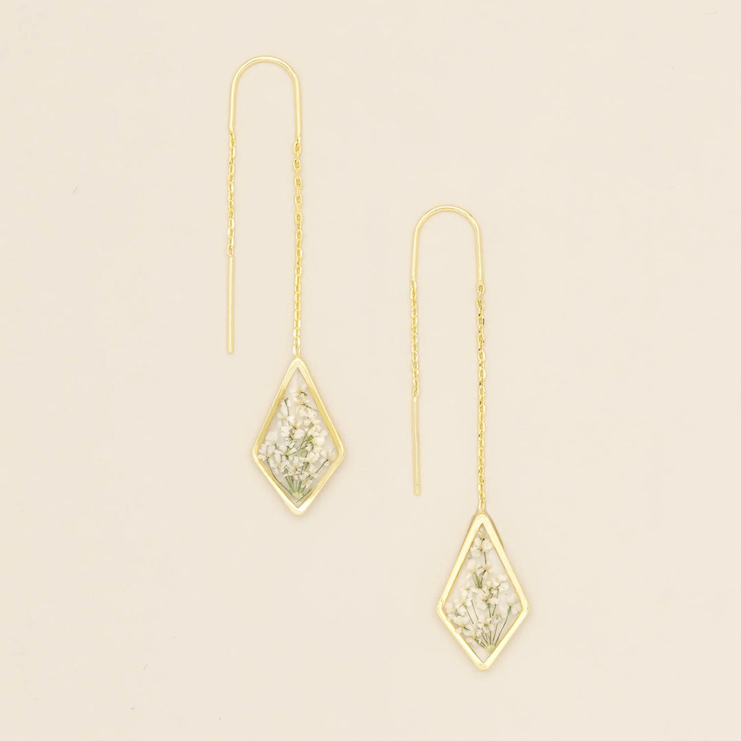 Scout pressed flower gold thread earring featuring delicate pressed flowers and gold thread design for a stylish boho accessory.