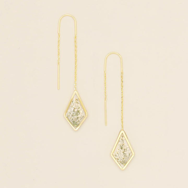 Scout pressed flower gold thread earring featuring delicate pressed flowers and gold thread design for a stylish boho accessory.