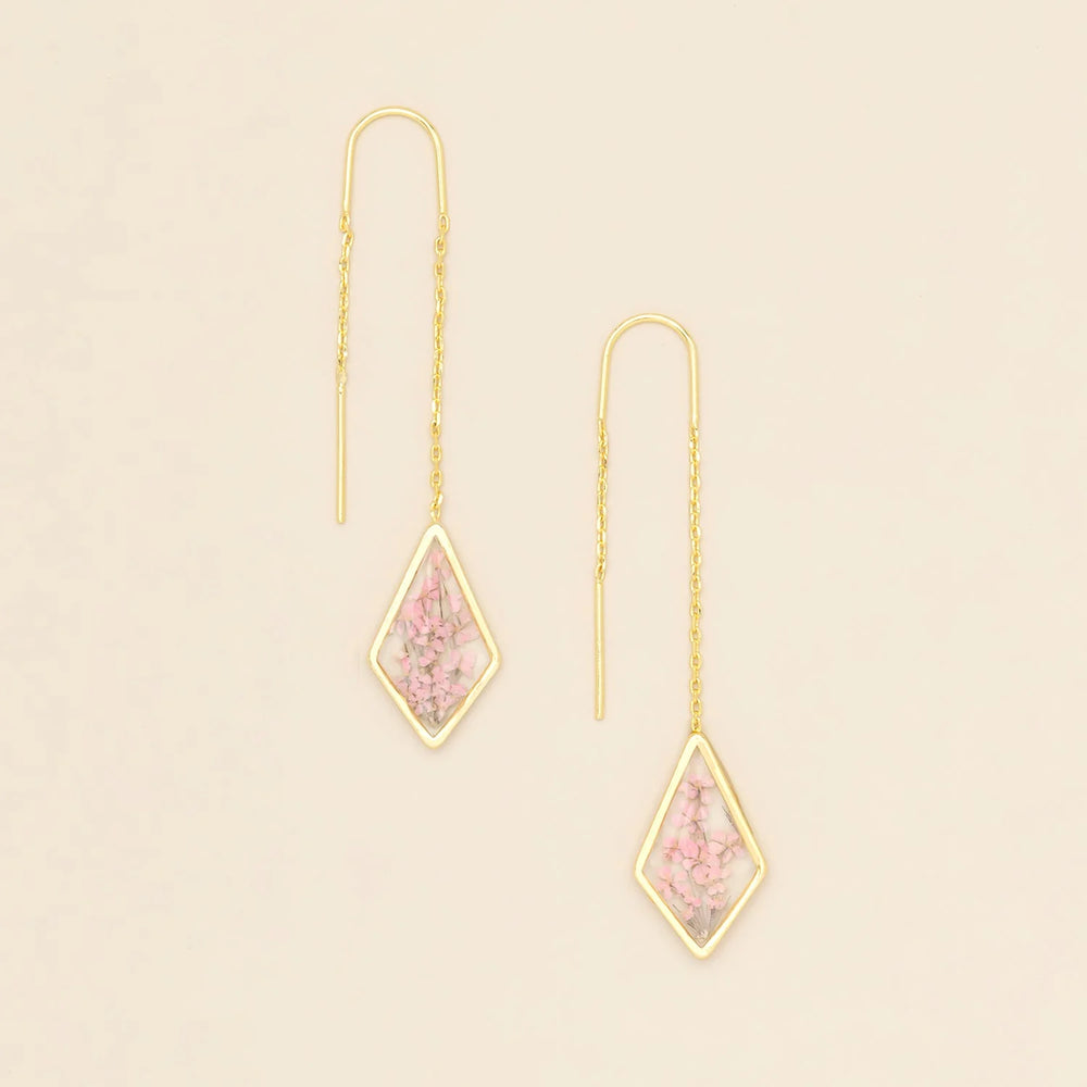 Scout pressed flower gold thread earring featuring delicate dried flowers and fine gold thread design.