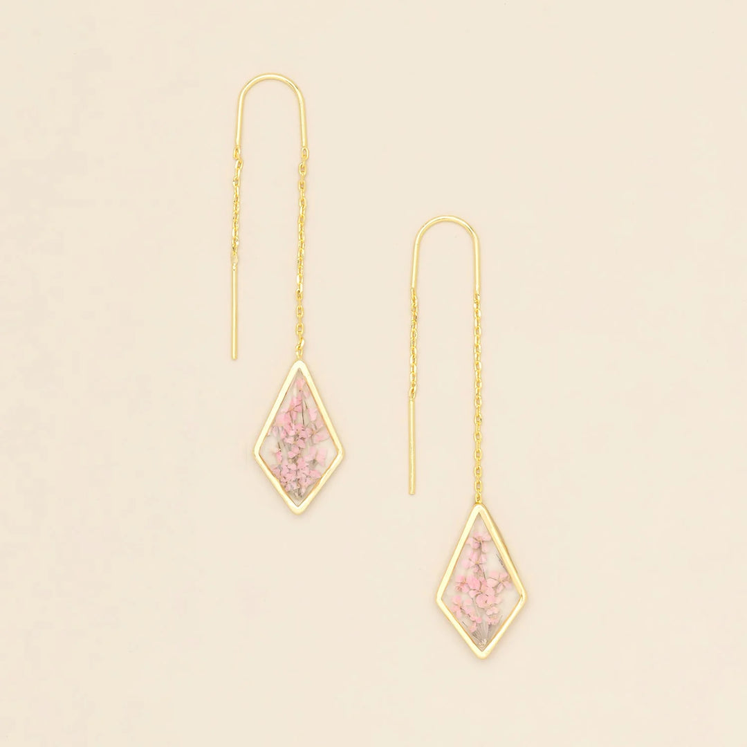 Scout pressed flower gold thread earring featuring delicate dried flowers and fine gold thread design.