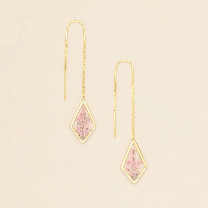 Scout pressed flower gold thread earring featuring delicate dried flowers and fine gold thread design.