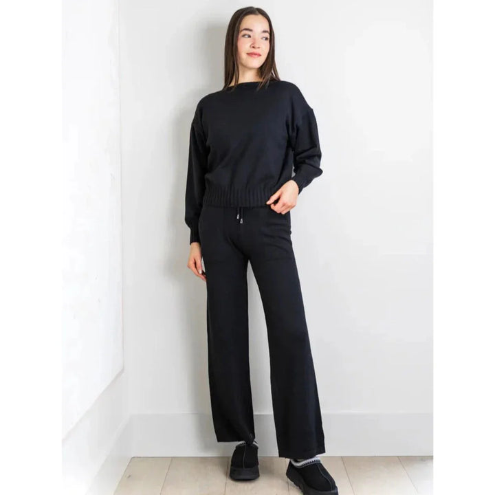 black knit pant and sweater set