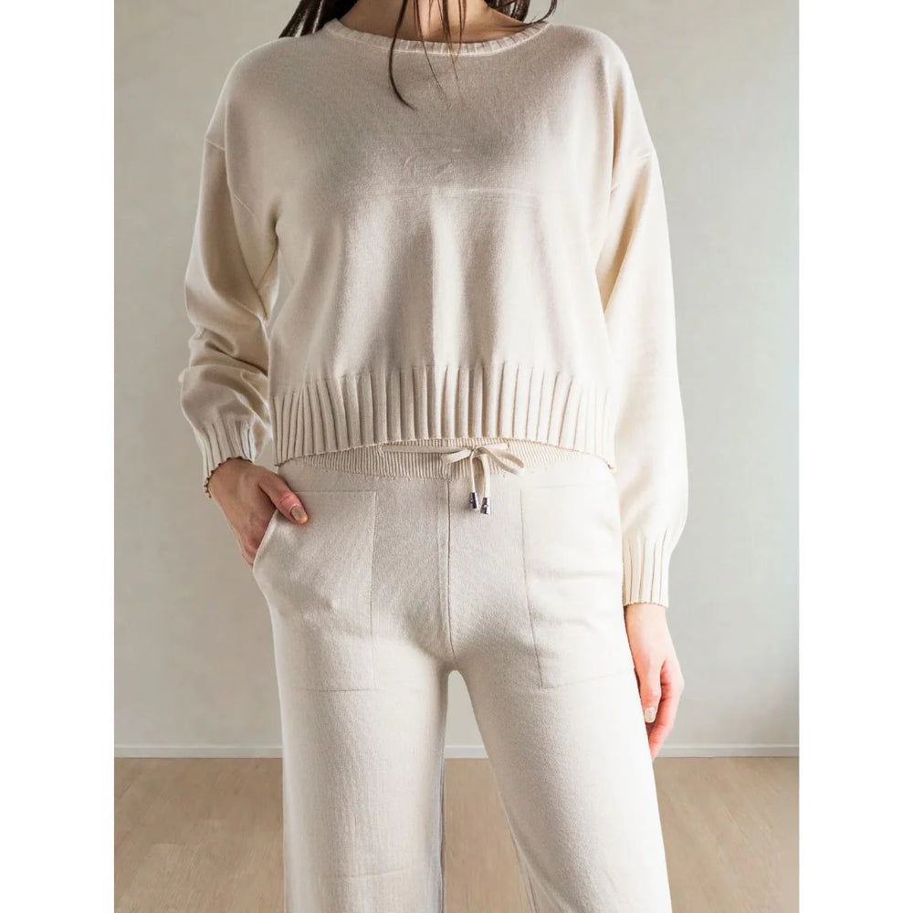 ivory knit pant and sweater set