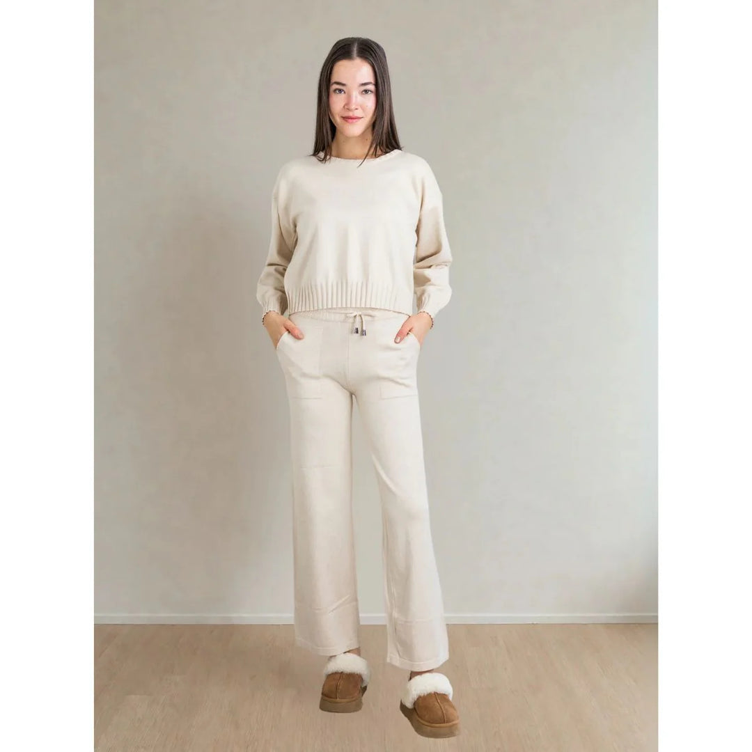 ivory knit pant and sweater set