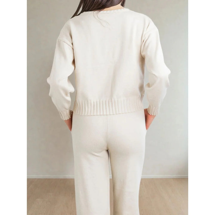 ivory knit pant and sweater set