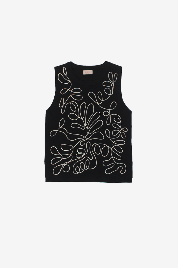 Ulis abstract yarn knit tank top by NKN by Nekane, featuringbold graphic textured rib fabric and sleeveless design for summer style .