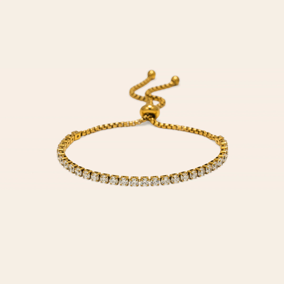 Round Crystal Prism Tennis Bracelet- Gold