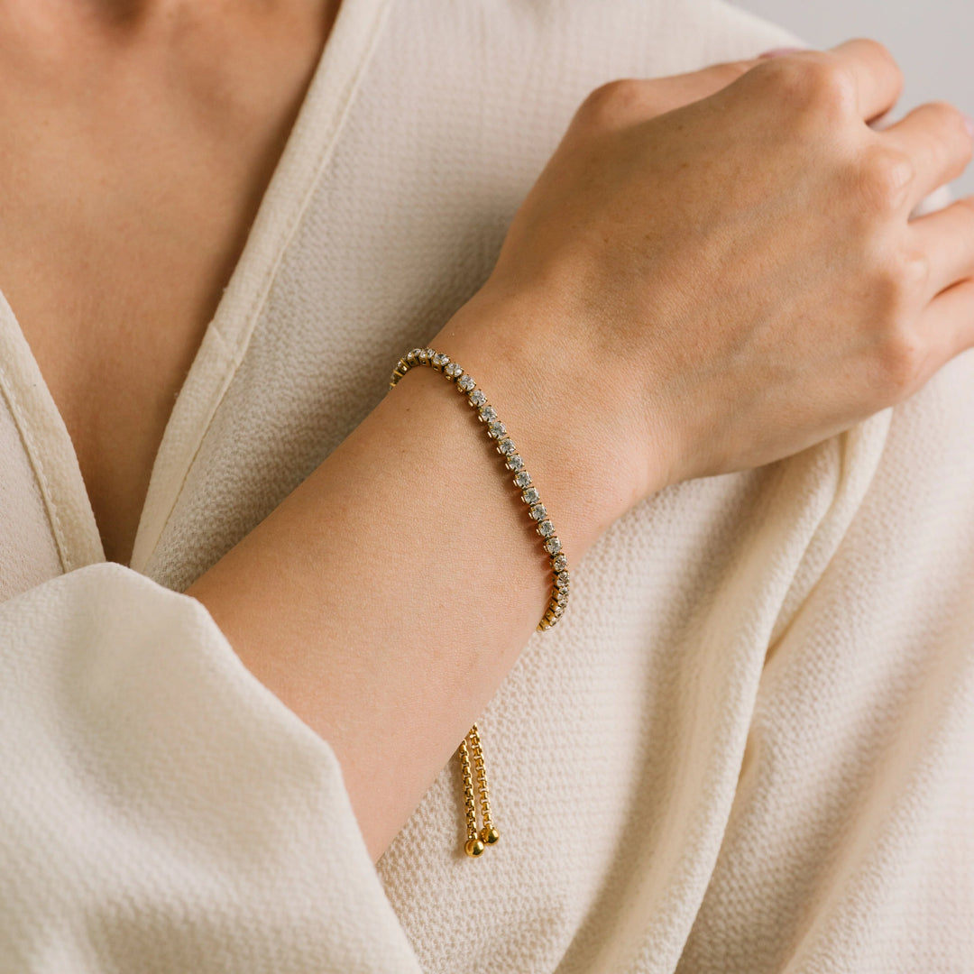 Round Crystal Prism Tennis Bracelet- Gold