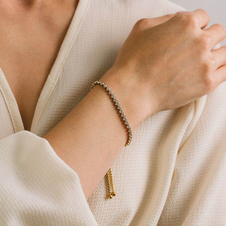 Round Crystal Prism Tennis Bracelet- Gold
