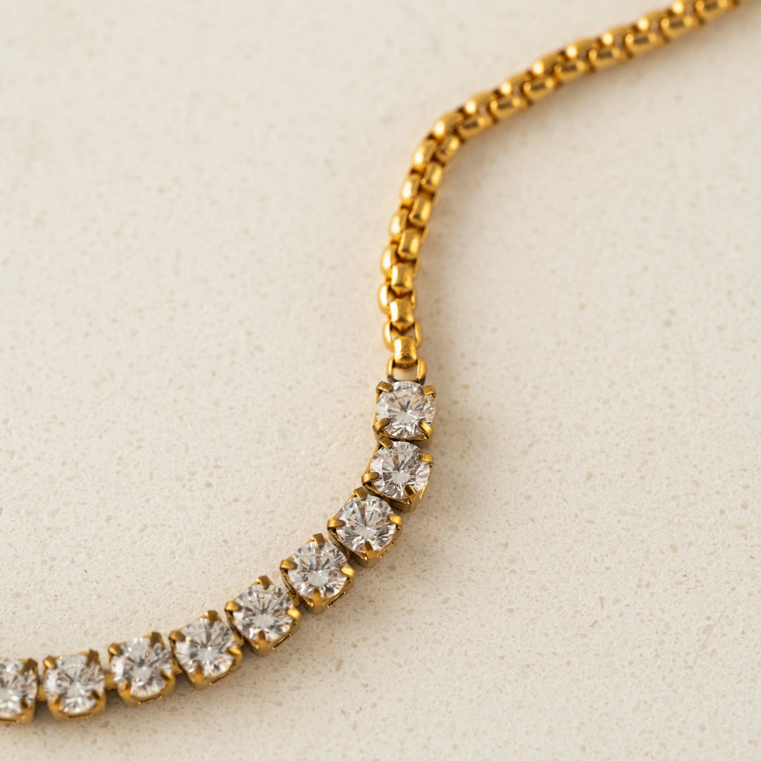 Round Crystal Prism Tennis Bracelet- Gold