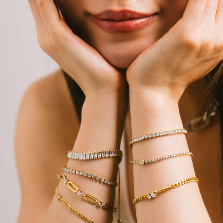 Round Crystal Prism Tennis Bracelet- Gold