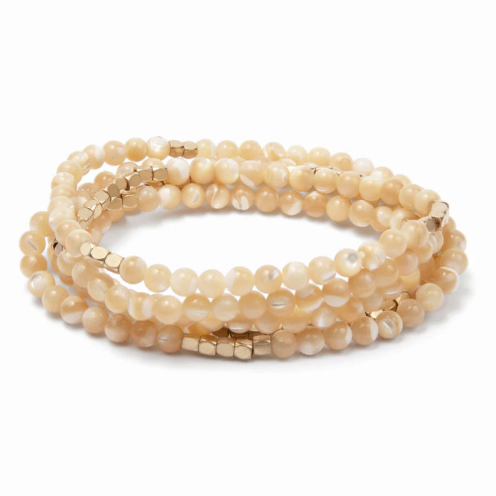 Stone Wrap Bracelet/ Necklace- Mother of Pearl/Gold - Stone of Prosperity