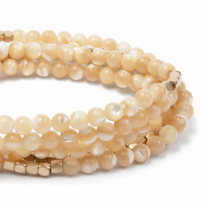 Stone Wrap Bracelet/ Necklace- Mother of Pearl/Gold - Stone of Prosperity