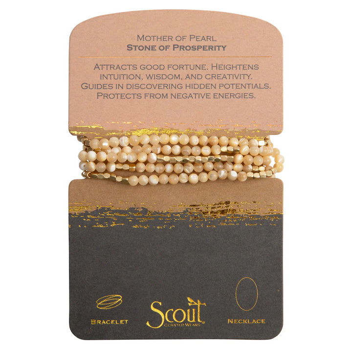 Stone Wrap Bracelet/ Necklace- Mother of Pearl/Gold - Stone of Prosperity