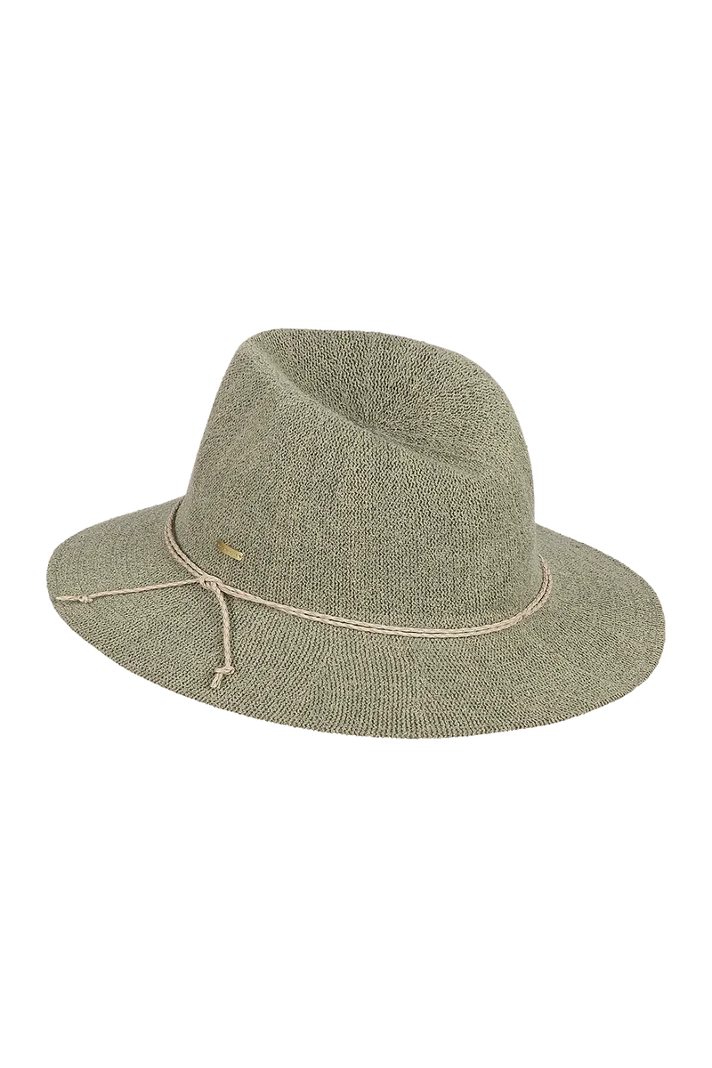 Kooringal Sadie Safari Sun Hat with wide brim, lightweight fabric, and neutral green color, perfect for sun protection and outdoor wear.