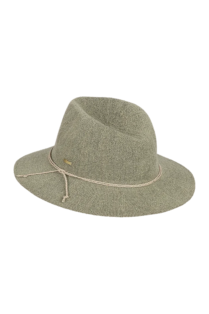 Kooringal Sadie Safari Sun Hat with wide brim, lightweight fabric, and neutral green color, perfect for sun protection and outdoor wear.
