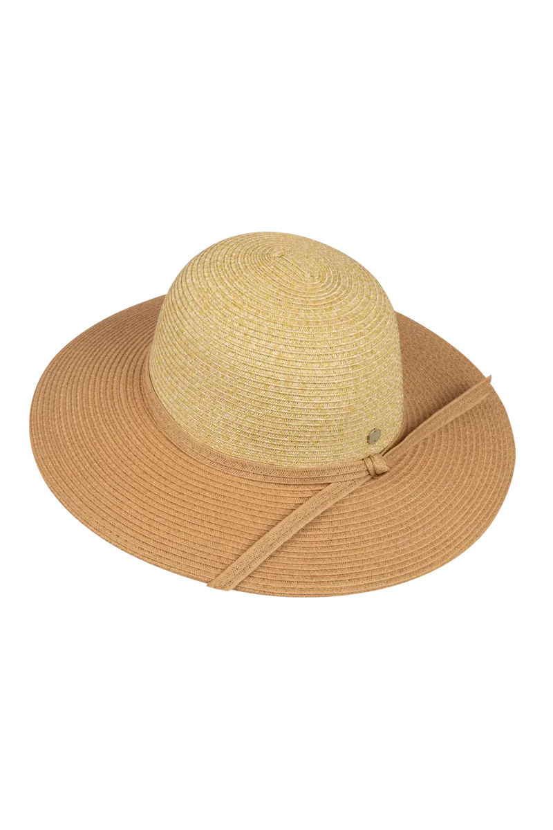 Kooringal Santa Cruz wide brim sun hat with woven straw texture and a comfortable, stylish design for sun protection.