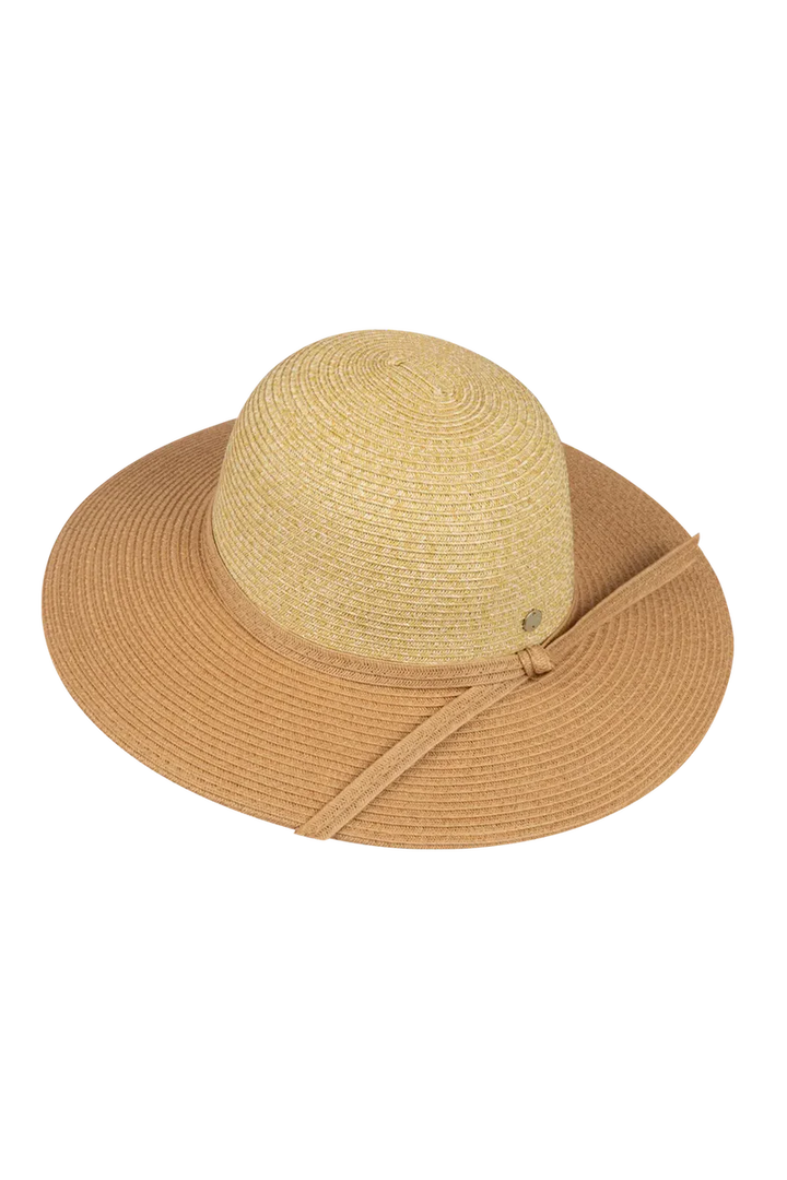 Kooringal Santa Cruz wide brim sun hat with woven straw texture and a comfortable, stylish design for sun protection.