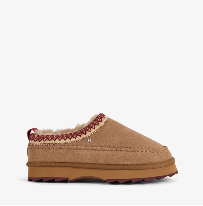 Sharky Adventure Scuff-  Sheep Skin Clog Slipper- Camel