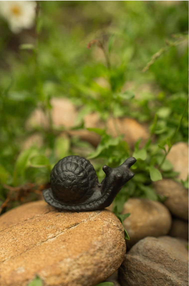 Indaba cast iron snail decor figure showcasing a detailed, rustic snail sculpture suitable for home or garden decoration.
